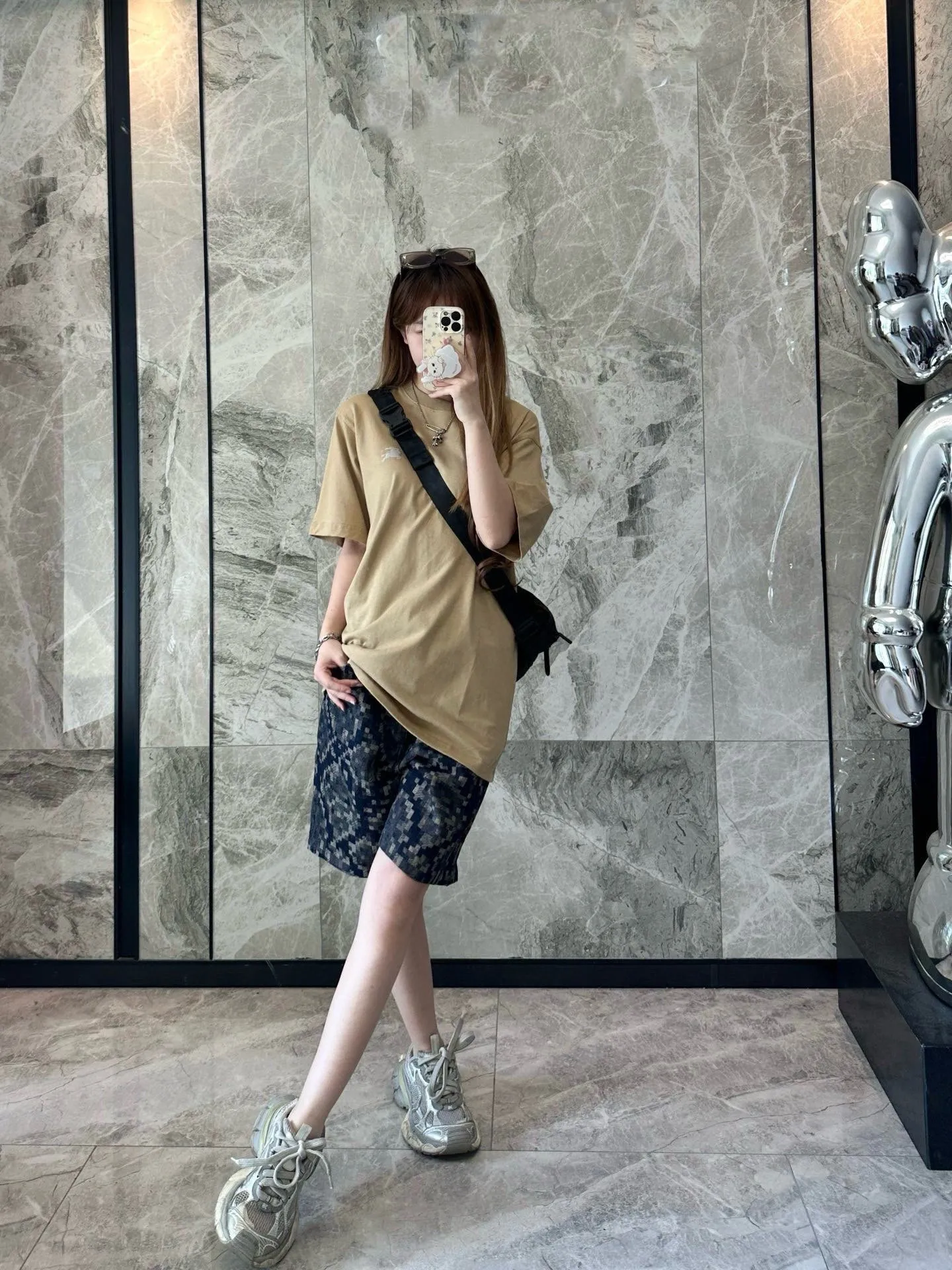 Louis Vuitton/Louis Vuitton 25ss snake pattern mosaic denim shorts
